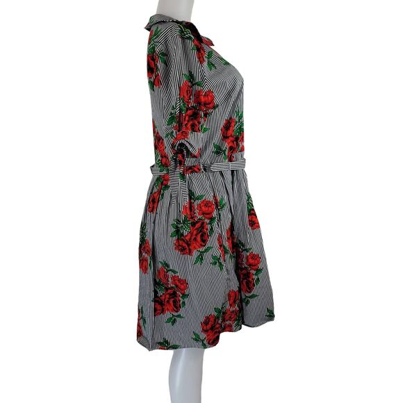 Eshakti White/Black Stripped Floral Beaded Business Vacation Dress M - Picture 5 of 10